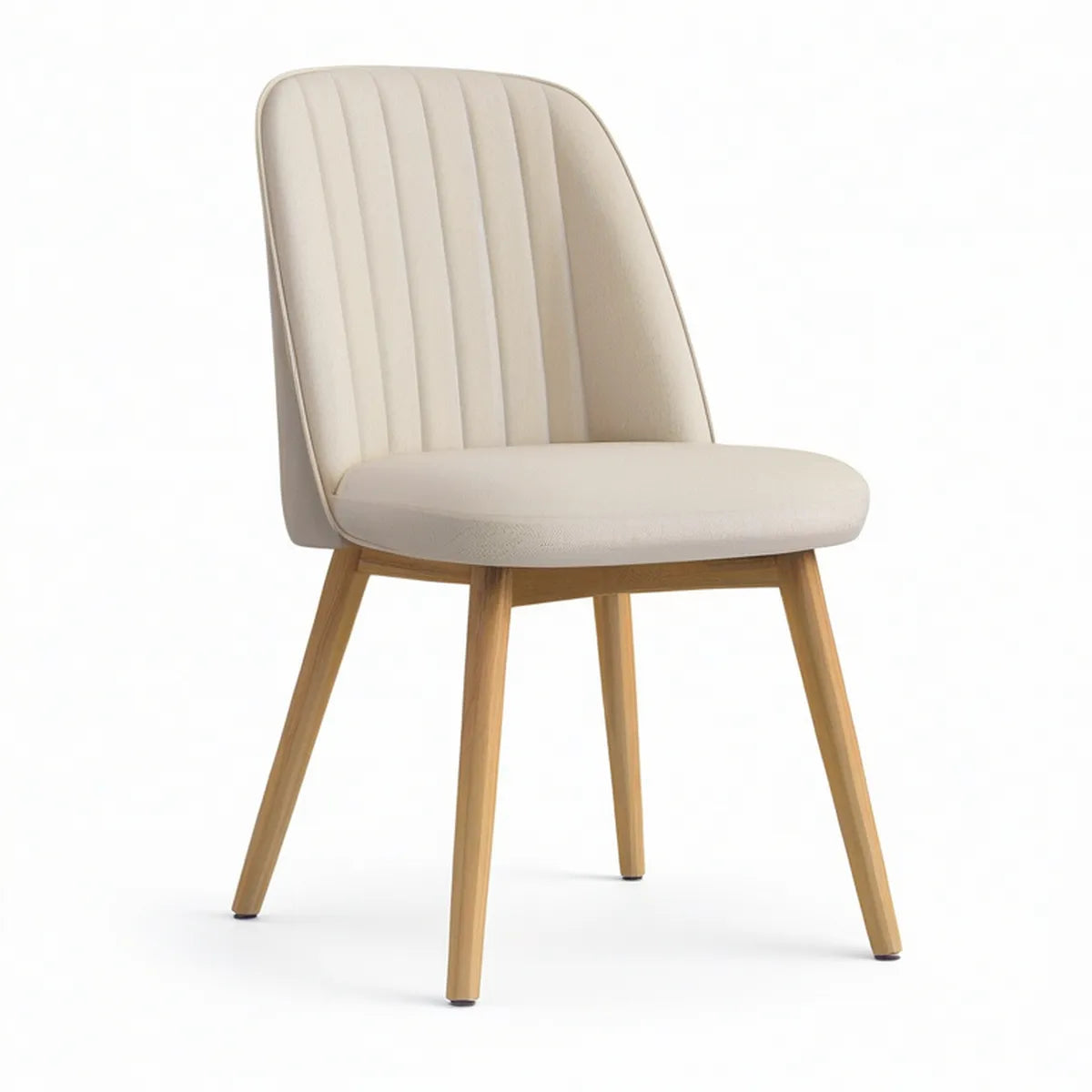 Cadeira Estofada Bege com Pernas em Madeira Natural, 48 x 56 x 83 cm