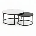Conjunto de 2 Mesas de Centro Redondas em MDF Branco Efeito Mármore e Preto, 80 x 45 cm e 60 x 40 cm