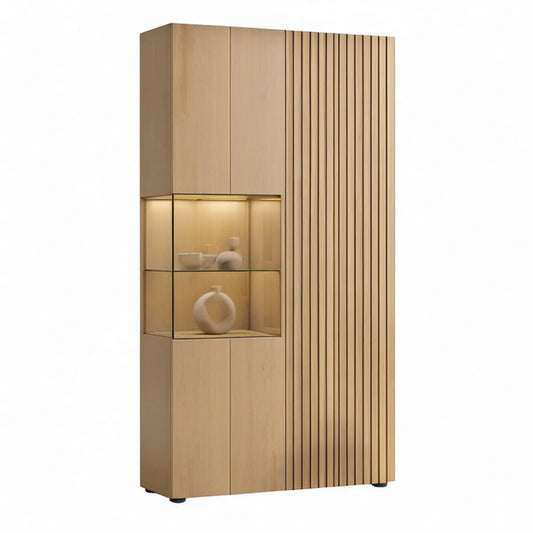 Vitrina Alta em MDF com Vidro Temperado Carvalho Claro 80 x 40 x 180 cm
