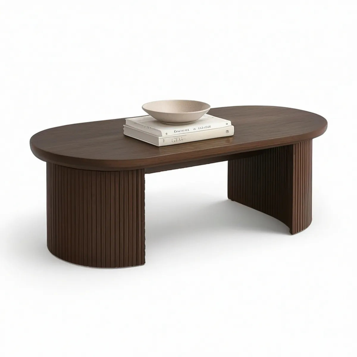 Mesa de centro oval em MDF com acabamento melamínico nogueira escura, 120 x 60 x 42 cm