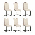 Conjunto de 6 Cadeiras Cantilever em Pele Sintética PU Bege com Estrutura Preta, 42 x 55 x 97 cm