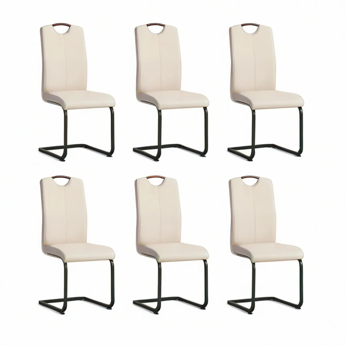 Conjunto de 6 Cadeiras Cantilever em Pele Sintética PU Bege com Estrutura Preta, 42 x 55 x 97 cm