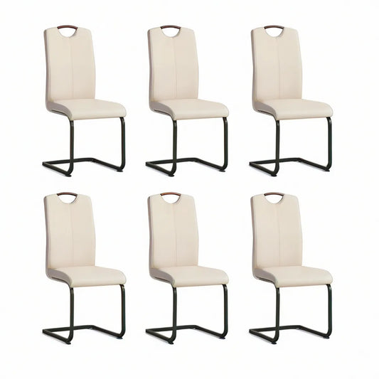 Conjunto de 6 Cadeiras Cantilever em Pele Sintética PU Bege com Estrutura Preta, 42 x 55 x 97 cm