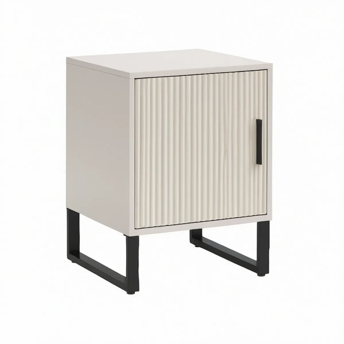 Mesa de Cabeceira com Porta Canelada 40 x 35 x 55 cm em MDF Bege e Preto