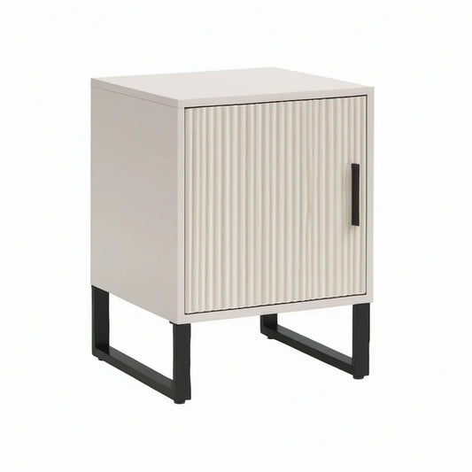 Mesa de Cabeceira com Porta Canelada 40 x 35 x 55 cm em MDF Bege e Preto