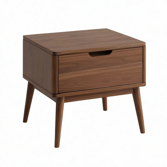 Mesa de Cabeceira Retangular com 1 Gaveta em MDF Folheado a Nogueira, Castanho Nogueira, 50 x 40 x 60 cm