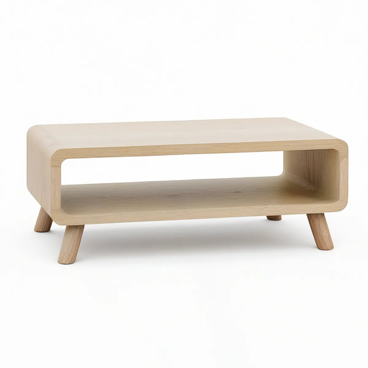 Mesa de Centro Retangular em Carvalho Natural com Prateleira Aberta, 100 x 50 x 40 cm