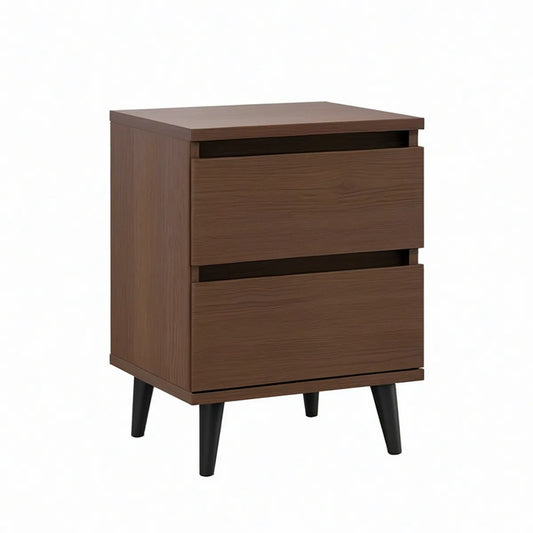 Mesa de Cabeceira com 2 Gavetas em MDF Castanho Escuro e Preto, 40 x 40 x 60 cm