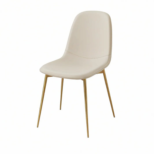 Cadeira de Jantar Estofada em Pele Sintética PU Bege com Pernas Douradas 45 x 54 x 88 cm