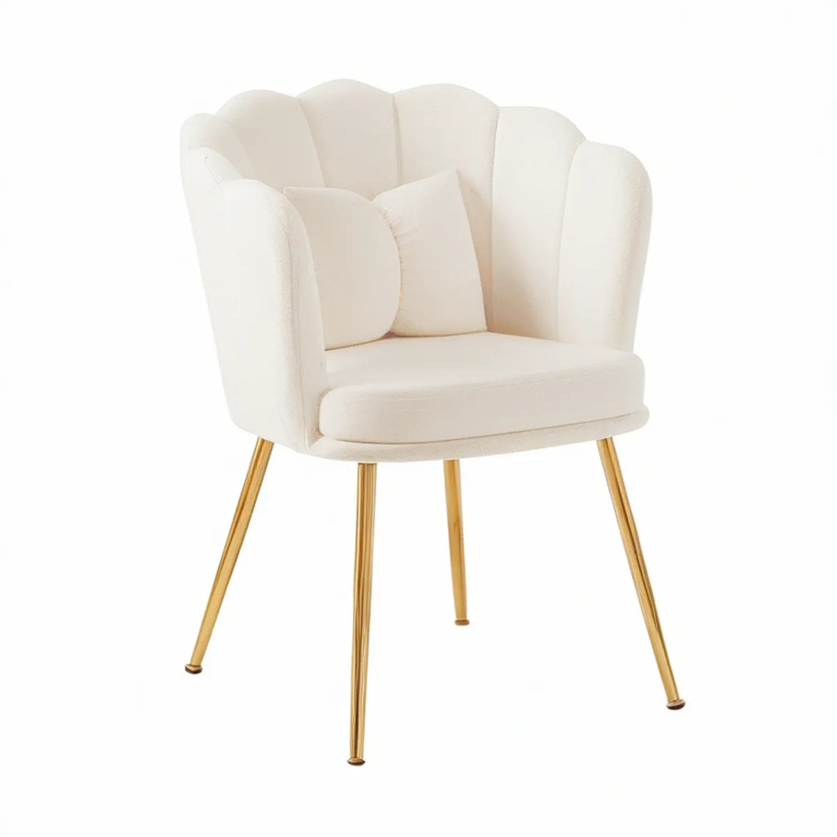 Cadeira Estofada com Braços em Forma de Concha, Poliéster Bouclé Creme e Pernas Douradas, 58 x 60 x 82 cm