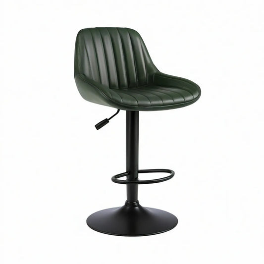 Banco de Bar Giratório com Braços em Pele Sintética Verde-Escura e Base Preta, 48 x 52 x 92-114 cm