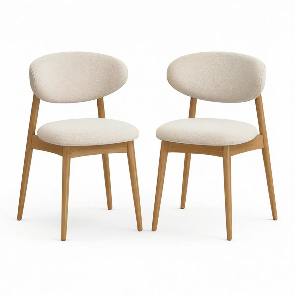 Conjunto de 2 Cadeiras Estofadas com Encosto Oval, Bege e Castanho-Claro, 50 x 55 x 78 cm