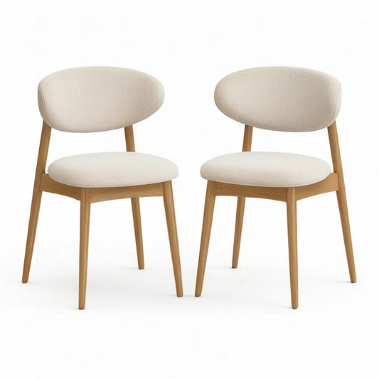 Conjunto de 2 Cadeiras Estofadas com Encosto Oval, Bege e Castanho-Claro, 50 x 55 x 78 cm